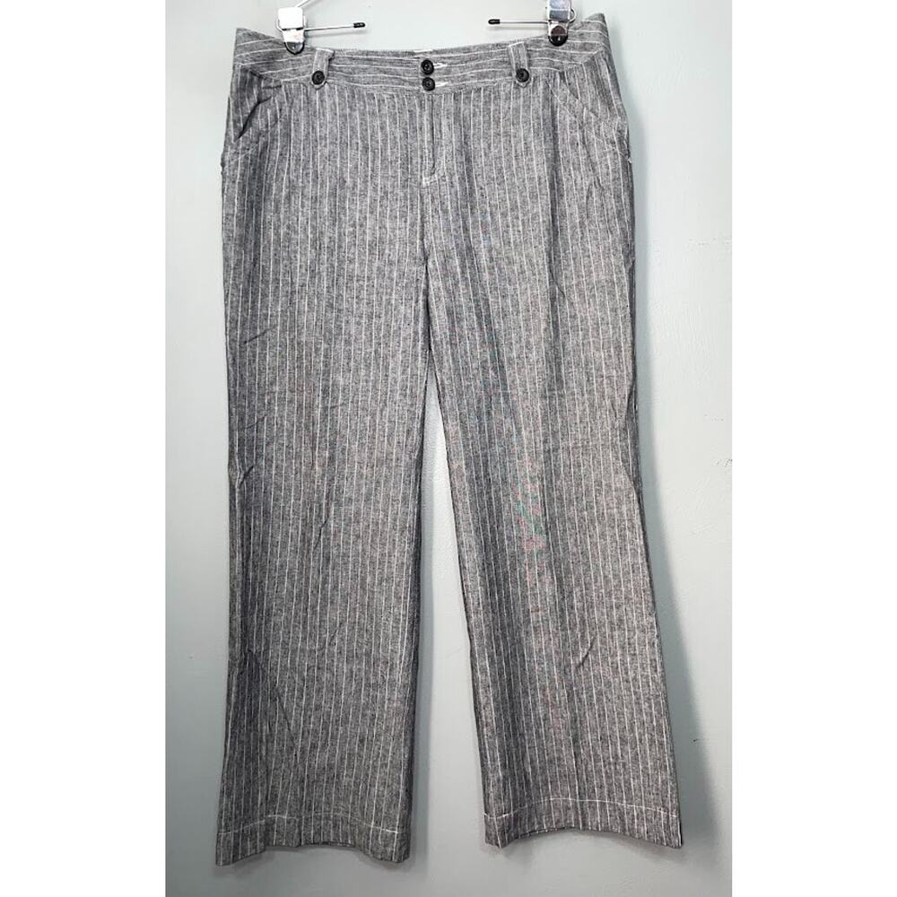 INC Plus Size 16W Gray Pinstripe Wide Leg Linen Pants Trousers Office Casual